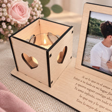 Cargar imagen en el visor de la galería, Base de madera con portavelas y marco de fotos