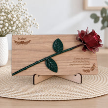 Cargar imagen en el visor de la galería, Rosa forjada con placa de madera oscura