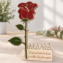 Cargar imagen en el visor de la galería, Rosa de madera y metacrilato glitter