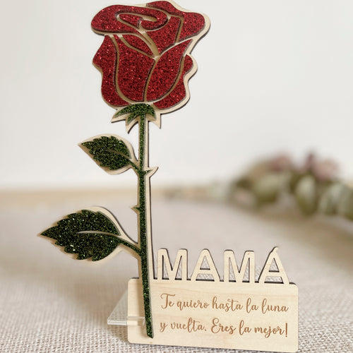 Rosa de madera y metacrilato glitter