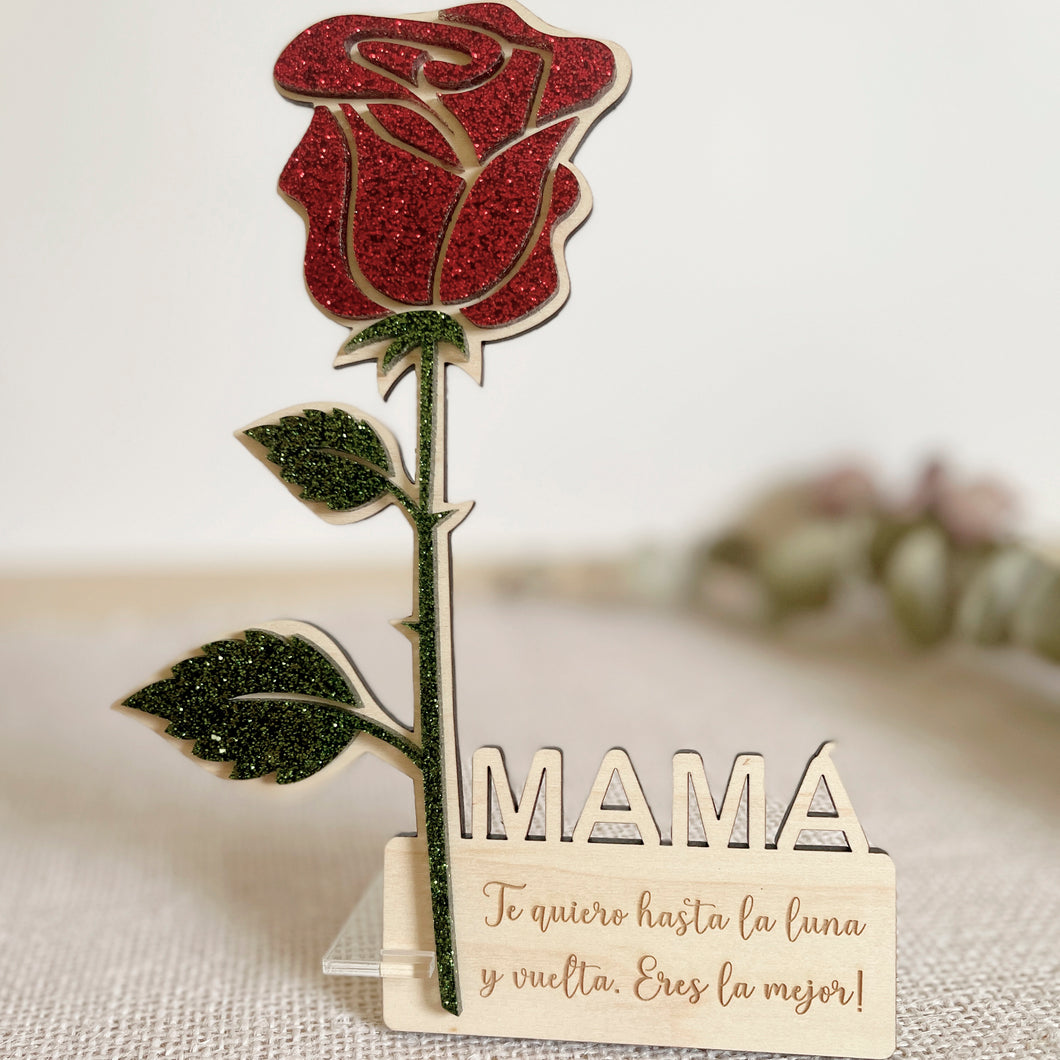 Rosa de madera y metacrilato glitter