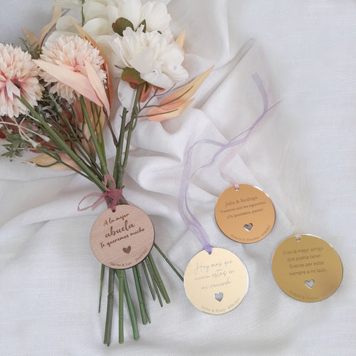 Medalla para ramo de flores con dedicatoria
