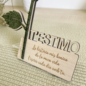 Rosa de madera y metacrilato glitter