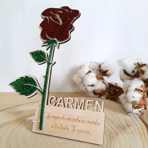 Rosa de madera y metacrilato glitter